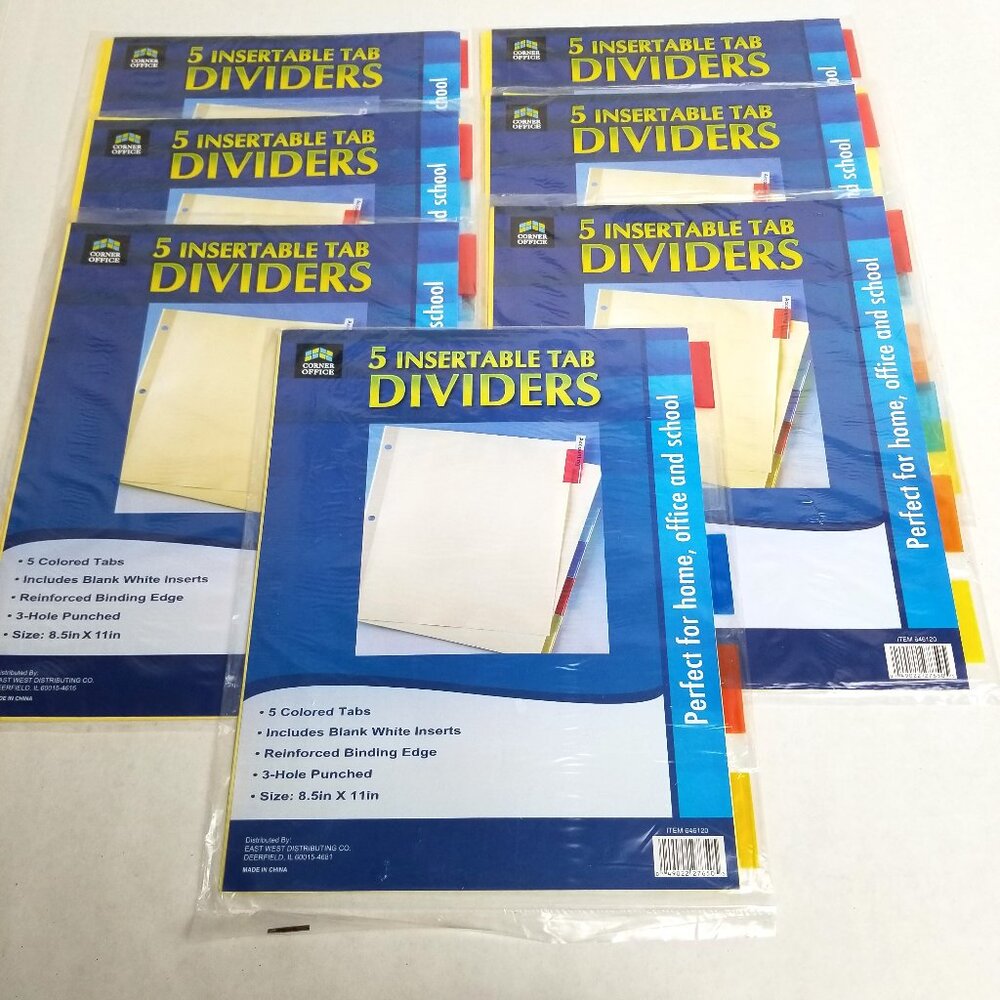 Corner Office 5 Tab Insertable Dividers 7 Pack Lot Office School Organization